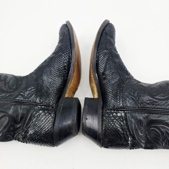 Vintage Laredo Black 13" Python Snakeskin Cowboy Western Boot Mens 8 EE W 10 N - Picture 6 of 14